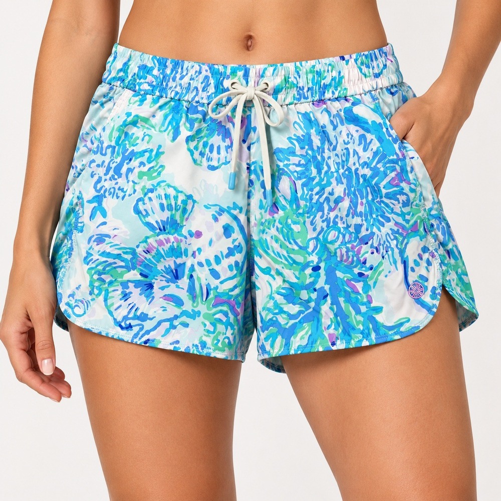 Lilly Pulitzer Ocean Coral Seashell Print Shorts Blue Green Purple XS